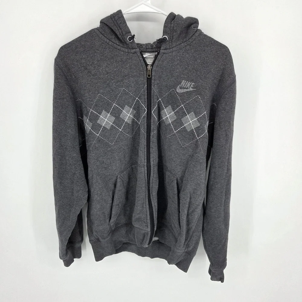 Nike Hoodie Womens Medium Gray Full Zip Sweatshirt Athletic Swoosh Logo Classic